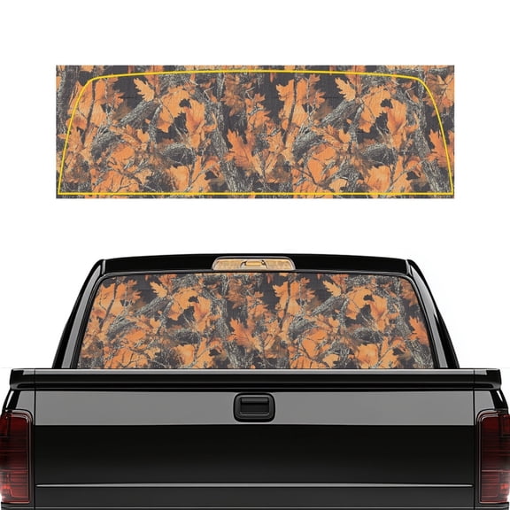 SEANATIVE Truck Rear Window Decal See Through Vinyl Back Window Decal for Pickup Truck, Waterproof UV Resistant, 66.9 x 22.4 Inches Vehicle Car Decorations, Hunting Forest Theme Orange Leaf