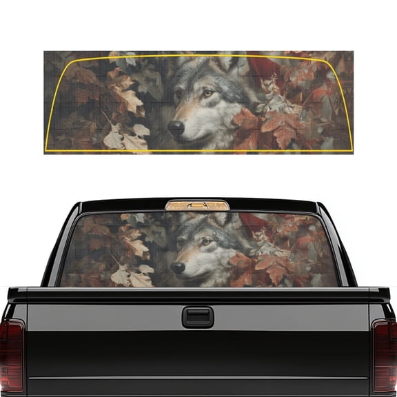 SEANATIVE Truck Rear Window Graphic Truck Window Sun Shade Decal Car Accessories See-Through Design Visibility Sun Protection for Auto Car Pickup Decoration, Wolf Withered Leaf