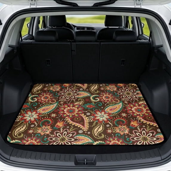 SEANATIVE Trunk Liner 29"x39" Car Trunk Mat with Anti-Slip Backing, Universal Fit Heavy Duty Cargo Pad Cover for Fall Decor Cargo Protector for Most Vehicles, Paisley Flower Brown