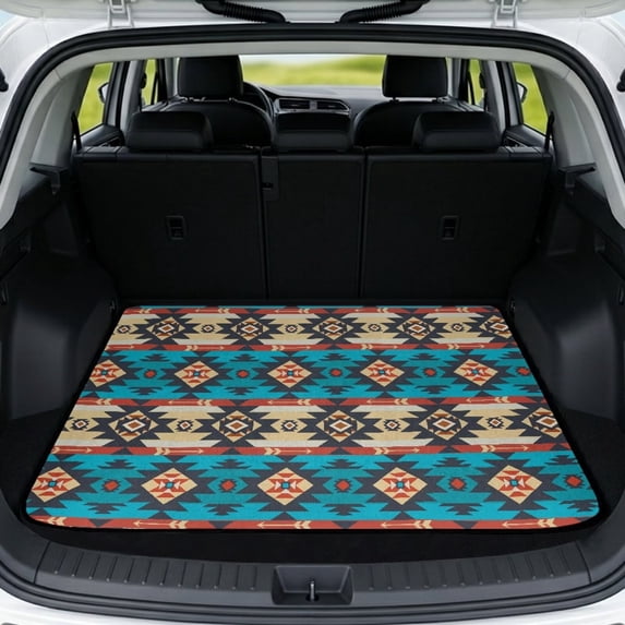 SEANATIVE Trunk Protection Cargo Liner Car Trunk Mats Wear-Resistant Universal Cargo Liner SUV Cargo Mats Rear Trunk Floor Mat Car Interior Decorations, Tribal Geometric Print Teal Beige