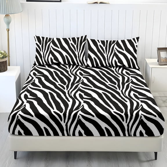 SEANATIVE Twin XL Size Fitted Sheet Set 1 Fitted Bed Sheet with 2 Pillowcases Soft Stretchy Bed Covers Comfortable Decorative Bedding Set with Elastic Edge, Zebra Print