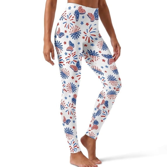 SEANATIVE USA Flag Leggings for Women Patriotic Firework Butterfly, 3XL