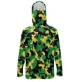 thumbnail image 1 of SEANATIVE UV Protection Fishing Hoodie for Men Long Sleeve Outdoor Fishing Shirt with Hood Lightweight Breathable Hiking Tops Running Camping Sun T-Shirt, XL, Flower Camo Green Yellow Black, 1 of 7