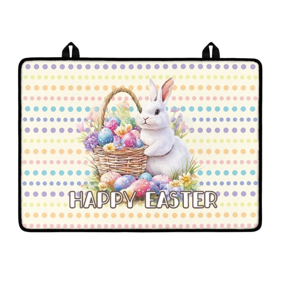SEANATIVE Universal Electric Stove Top Cover Heat-Resistant Cooktop Mat Protector Non-Slip Glass Stove Mat Foldable Dish Drying Mat, White Rabbit Bunny Polka Dot Happy Easter Flower
