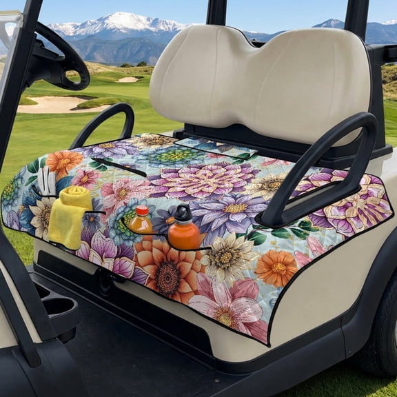 SEANATIVE Universal Golf Cart Seat Covers Towel Blanket, Portable UV Resistant Club Car Accessories with 4 Storage Pockets, Compatible with 2-Person Golf Carts, Boho Floral