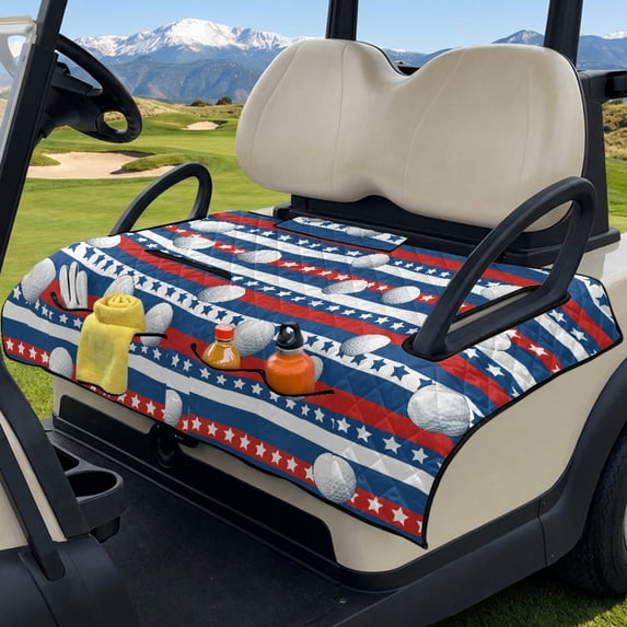 SEANATIVE Universal Golf Cart Seat Covers Towel Blanket, Portable UV Resistant Club Car Accessories, Compatible with 2-Person Carts, Stars and Stripes Golf Ball Print Patriotic Decoration