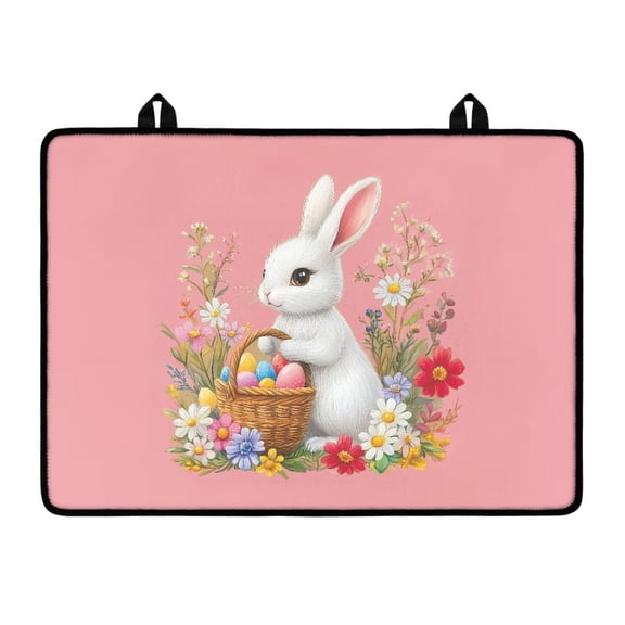SEANATIVE Universal Stove Cover for Glass Top Electric Stove Heatproof Cooktop Mat Foldable Dish Drying Mat Easy to Store Stovetop Covers, White Rabbit Bunny Daisy Easter Eggs Pink