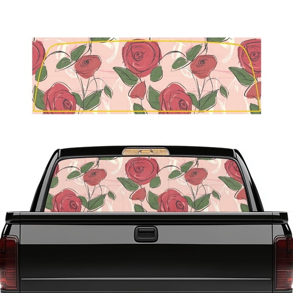 SEANATIVE Valentine's Day Back Window Decal for Pickup Truck, Perforated Vinyl Film Graphic Sticker Waterproof Car Rear Window Graphic Universal Fit, 66.9 x 22.4 Inch, Rose Pink