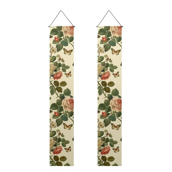 SEANATIVE Vintage Flower Door Banner 2 Piece Porch Sign Hanging Flag Porch Flags Holiday Home Party Deocrations Yard Front Door Decoration 12.6 x 70.8 Inch