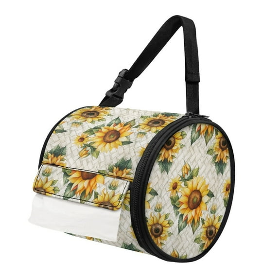 SEANATIVE Vintage Sunflower Round Paper Towel Bag for Kitchen Washable Paper Towels Rolls Organizer with Adjustable Strap Cat Proof Cylinder Paper Towel Bag Home Decor