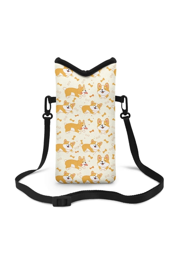 Water-Resistant Cross Body Phone Purse for Beach Cell Phone Case Bag Small Travel Bag for Women Men with Shoulder Strap for Cellphone, Keys, Cash, Cute Corgi Dog Bone Yellow