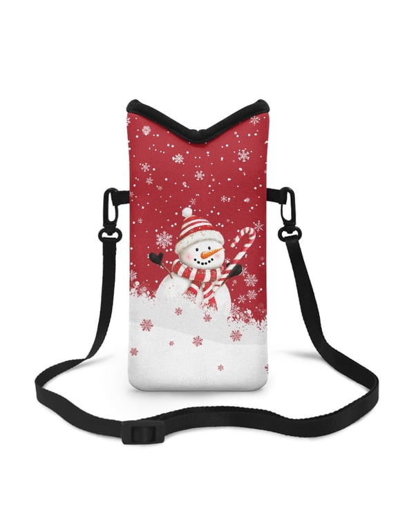 Water-Resistant Cross Body Phone Purse for Beach Cell Phone Case Bag Small Travel Bag for Women Men with Shoulder Strap for Phone Keys Cash, Snowman Candy Cane Christmas Snowflake Red