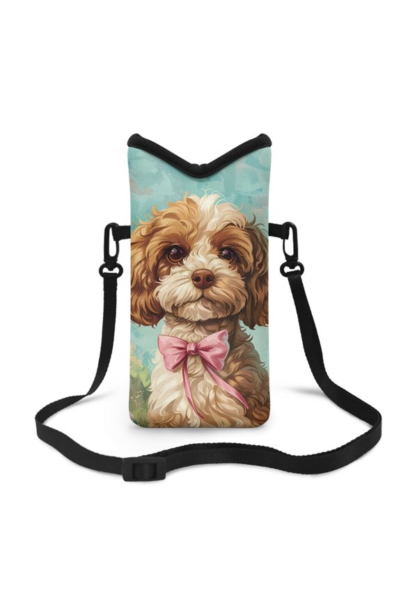 Waterproof Cell Phone Pouch Neoprene Mobile Protection Case Bag Small Shoulder Bag with Crossbody Strap Compatible with Most Smartphones, 8 x 4 inch, Teddy Dog Bow Teal
