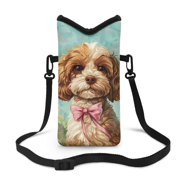 SEANATIVE Waterproof Cell Phone Pouch Neoprene Mobile Protection Case Bag Small Shoulder Bag with Crossbody Strap Compatible with Most Smartphones, 8 x 4 inch, Teddy Dog Bow Teal