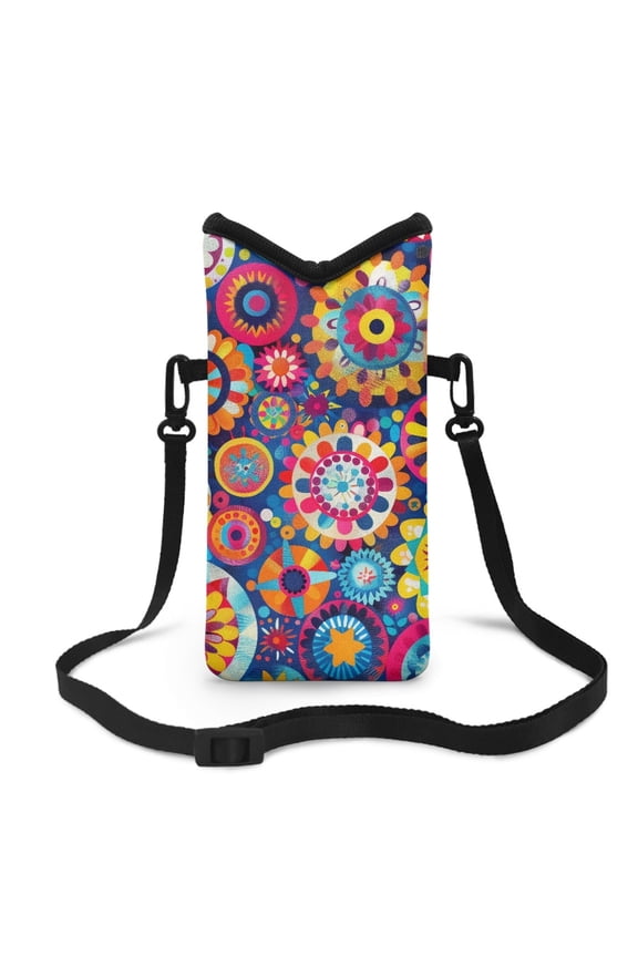 Waterproof Phone Pouch Crossbody Cellphone Bag Case Sleeve with Shoulder Strap Small Satchel Bag Purse for Samsung Galaxy S24, S24+, A35, A25, S23+, Colorful Geometry Circle