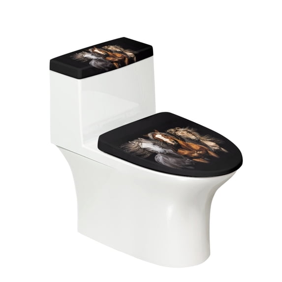 SEANATIVE Western Horse Toilet Lid Dust Cover & Toilet Tank Cover, Toilet Lid Pads and Tank Pads Set of 2 Bathroom Covers Stays in Place Polyster Fabric Toilet Seat Cover for Hotel Office Toilet