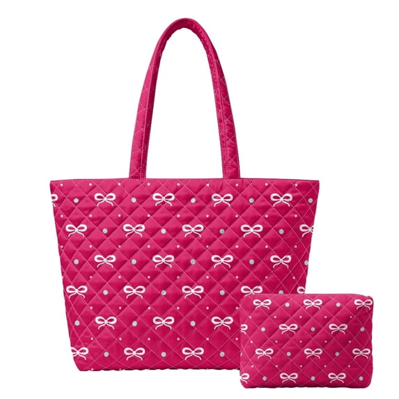 Witite Pattern SEANATIVE White Bow Pattern Shopper Handbag, Polyester Women's Quilted ...