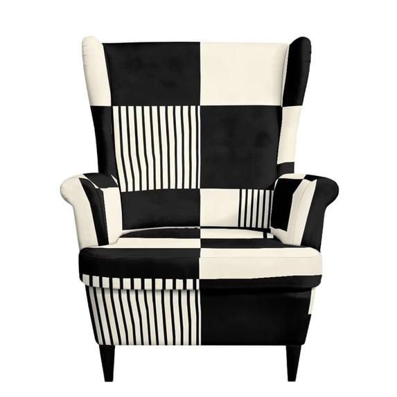 SEANATIVE Wing Chair Covers Wingback Chair Slipcover 2-Piece Stretch High Back Armchair Covers Slipcovers for Wingback Chairs with Elastic Bottom, for Home Decor, Black White Geometric Pattern