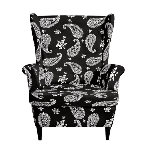 SEANATIVE Wing Chair Covers Wingback Chair Slipcover 2-Piece Stretch High Back Armchair Covers Slipcovers for Wingback Chairs with Elastic Bottom, for Home Decor, Paisley Flower Print Black