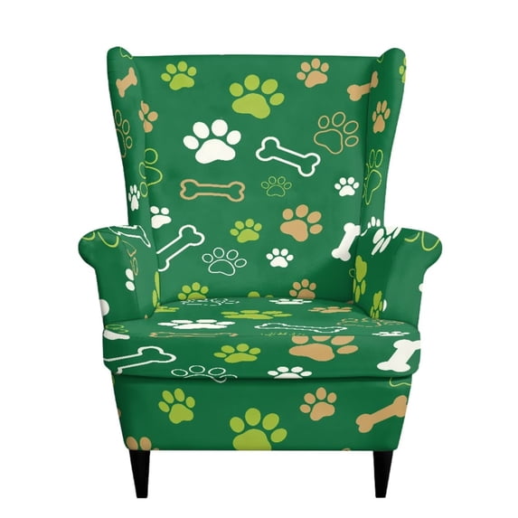SEANATIVE Wing Chair Covers Wingback Chair Slipcover 2-Piece Stretch High Back Armchair Covers Slipcovers for Wingback Chairs with Elastic Bottom, for Home Office Decor, Paw Bone Green