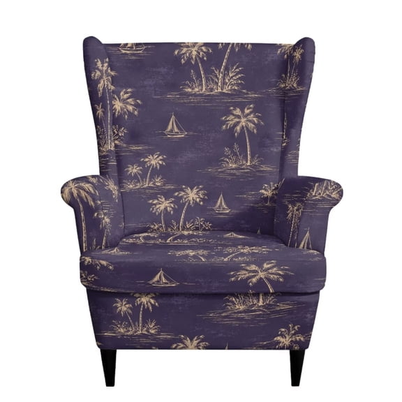 SEANATIVE Wingback Chair Cover 2 Piece Stretch Wing Chair Slipcovers Soft Armchair Cover Furniture Protector Non-slip Wingback Sofa Covers for Living Room Home Decor, Tropical Palm Tree Violet