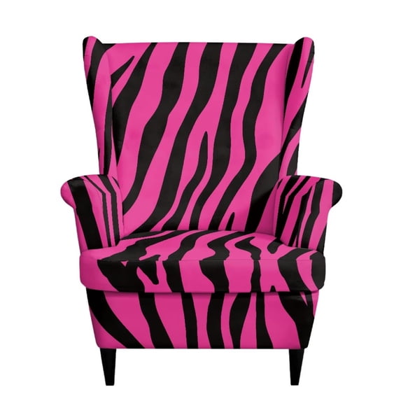 SEANATIVE Wingback Chair Cover 2 Piece Stretch Wing Chair Slipcovers Soft Spandex Arm Chairs Cover Stain Resistant High Back Armchair Protector for Wingback Chairs, Zebra Print Pink