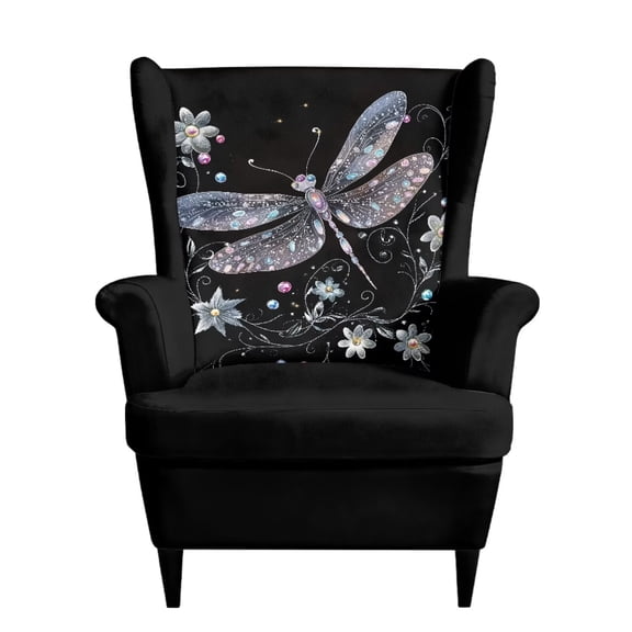 SEANATIVE Wingback Chair Cover 2 Piece Stretch Wing Chair Slipcovers Soft Spandex Stain Resistant Anti-Scratch Armchair Slipcover for Bedroom Living Room, Dragonfly Floral Black