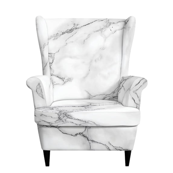 SEANATIVE Wingback Chair Covers Stretch Spandex Wing Chair Slipcovers Stain Resistant Pet Friendly Non-Slip Single Seater Sofa Cover for Living Room Home Decor, White Gray Marble Print
