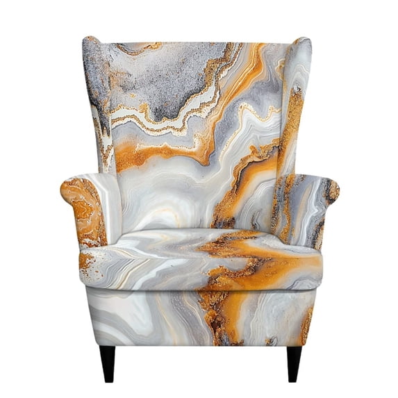 SEANATIVE Wingback Chair Covers Stretch Spandex Wing Chair Slipcovers Stain Resistant Pet Friendly Non-Slip Single Seater Sofa Cover for Living Room Home Decor, Gold Gray Marble