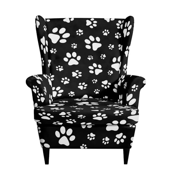 SEANATIVE Wingback Chair Protector 2 Piece Stretch Wing Chair Slipcovers Spandex Armchair Covers Non-Slip Wing Back Sofa Cover Single Seat Sofa Couch Cover for Pets Kids, Black White Paw Print
