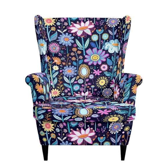 SEANATIVE Wingback Chair Slipcover with Elastic Bottom, 2 Piece Wing Back Chair Covers Slipcovers Stain Resistant Anti-Scratch Wingback Sofa Protector for Dog Cat, Hippie Lotus Flower Blue Violet