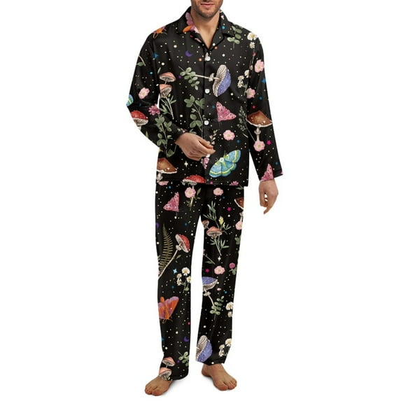 SEANATIVE Wolf Men Pjs Size XS Button Up Pajamas for Men Animal Print Pj Loungewear Tops and Pants Set Plus Size 2 Piece Pajama Set Long Pants Sleepwear Sets Outfits