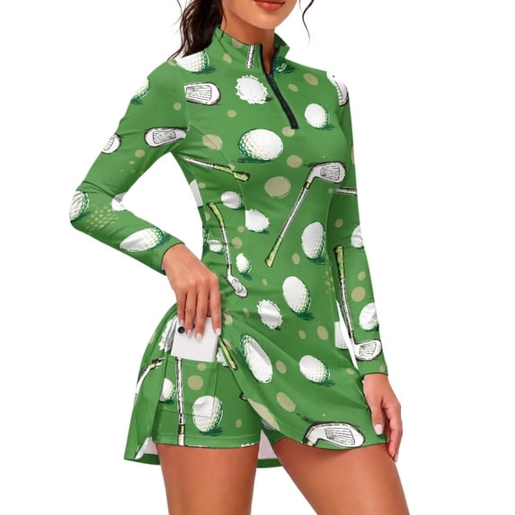 SEANATIVE Women Golf Dress Tennis Dress with Shorts Green Golf Ball S