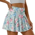 thumbnail image 1 of SEANATIVE Women Tennis Skort with 2 Inner Pockets Built-in Shorts Pleated Mini Skirts Lightweight Stretchy Breathable Golf Pickleball Running Skort, M, Rose Flower Butterfly Green, 1 of 7