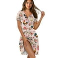 thumbnail image 1 of SEANATIVE Women's Button Down Nightgowns Short Sleeve House Robes Comfy Night Shirt Crew-Neck Sleepdress Soft Sleepwear Relaxed Fitted Sleep Dress, S, Rooster Chicken Rose Flower Pink, 1 of 7