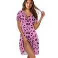 thumbnail image 1 of SEANATIVE Women’s Buttoned Nightgowns Soft Sleepshirt Short Sleeve Loungewear Mid Length Nightshirt House Coat Pajama with Round Neckline for Casual Wear at Home, M, Pink Leopard Print, 1 of 7