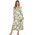 thumbnail image 1 of SEANATIVE Women's Long Sleeve Nightgown V Neck Pajama Dress Soft Button Front Nightshirt Long Length Sleepwear Sleepshirt for Lounge Bedroom Wear, L, Hummingbird Lemon, 1 of 7