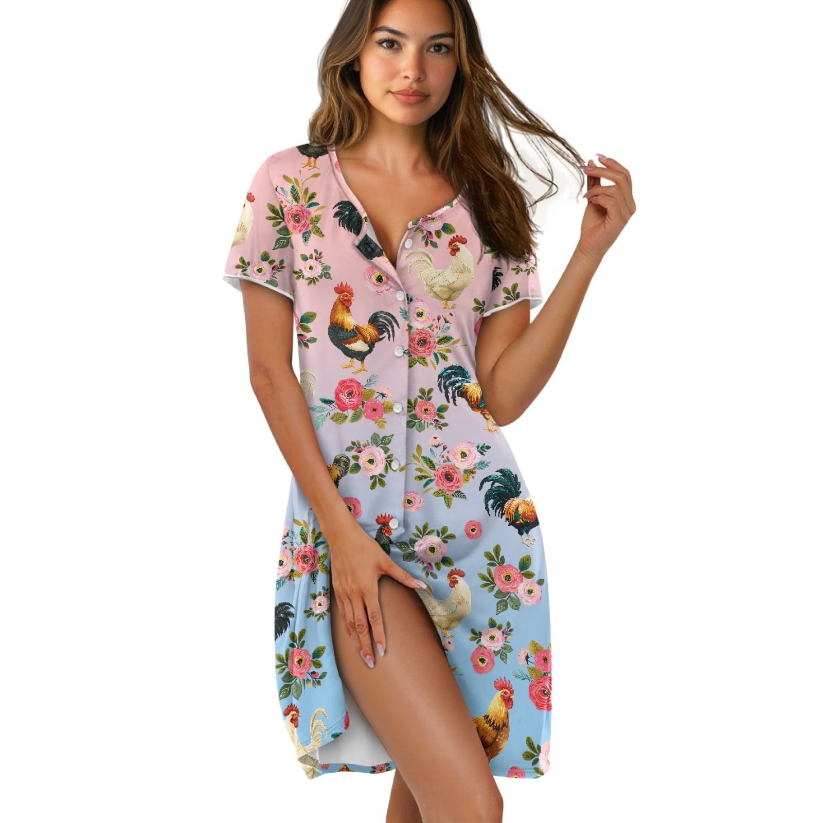SEANATIVE Women's Night Dress Short Sleeve Nightgown Button Down ...