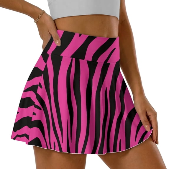 SEANATIVE Women's Tennis Golf Skirts High Waisted Skorts with Pockets Inner Shorts Pleated Athletic Skirt Breathable Stretchy Golf Pickleball Running Workout Skort, 2XL, Zebra Print Pink Black