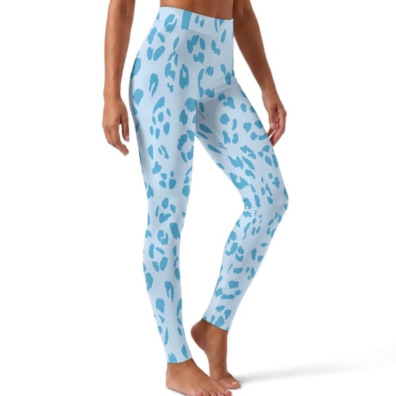 SEANATIVE Women's Yoga Leggings Light Blue Leopard Print, XL