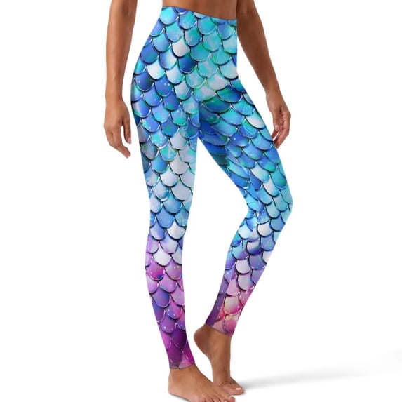 SEANATIVE Womens Leggings Mermaid Scales Print Blue Violet Gradient, XS