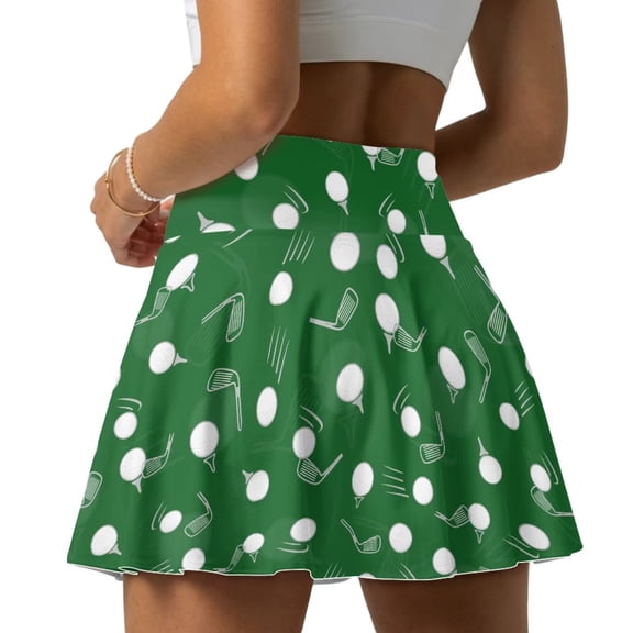 SEANATIVE Womens Tennis Skirt Pleated Athletic Skirts with Pockets High Waist Golf Pickleball Skort Sports Tummy Control Workout Mini Skirts, M, Golf Iron Ball Theme Pattern Green