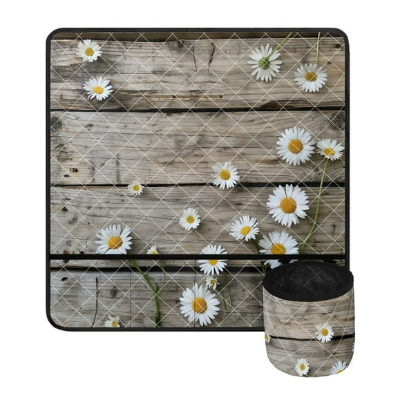 SEANATIVE Wood Daisy Sewing Machine Pad for Table with Pockets Waterproof Protective Table Pad Organizer Fitted Most Standard Sewing Machines Home Decoration