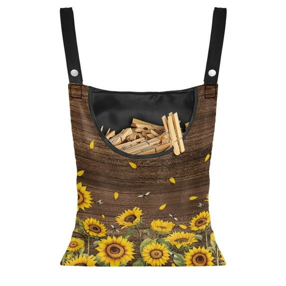 SEANATIVE Wood Sunflower Clothespin Bag with Hanging Hook House Clothespin Organizer Clothes Pin Bag Outside Clothes Pins Bag Xmas Decor Christmas Clothes Pin Bag