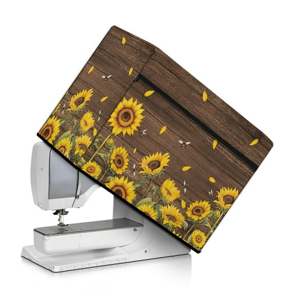 SEANATIVE Wood Sunflower Sewing Machine Dust Cover Aesthetic Sewing Machine Cover for Most Standard Sewing Machines Cover Protection Decor, Easy Storage