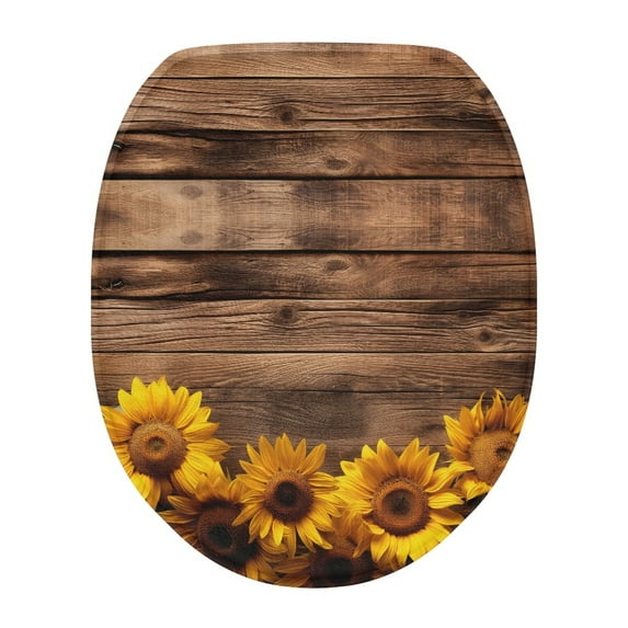 SEANATIVE Wood Sunflower Toilet Lid Covers Reusable Toilet Lid Covers for Bathroom Soft Toilet Lid Cover Set Seat Covers Fits Most Lids for Accessories Decor 17*13 Inches