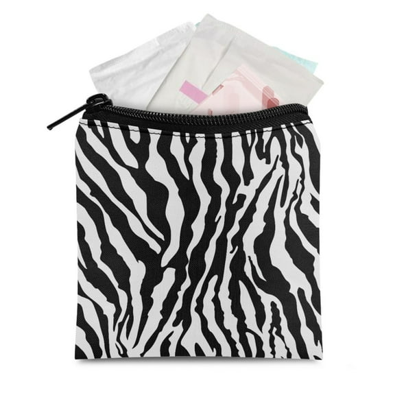 SEANATIVE Zebra Stripes Sanitary Napkin Storage Bag 2 Piece Tampon Pad Holder for Purse for Women Menstruation First Period Bag for Girls Small Cosmetic Travel Bag with Zipper