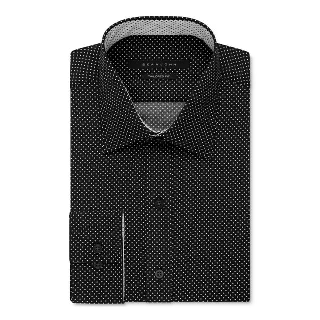 SEANJOHN Mens Black Polka Dot Classic Fit Cotton Dress Shirt XL 17.5 ...