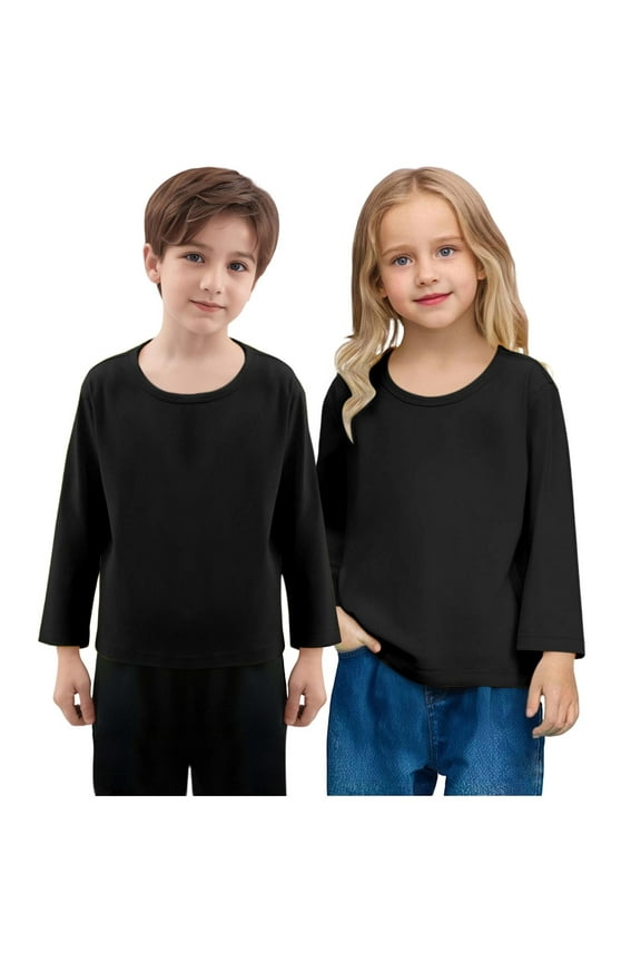 2 Pack Girls Long Sleeve Shirts Cotton T-Shirts Kids Crewneck Basic Plain Tees Tops for Teen Girls Black,3 Years