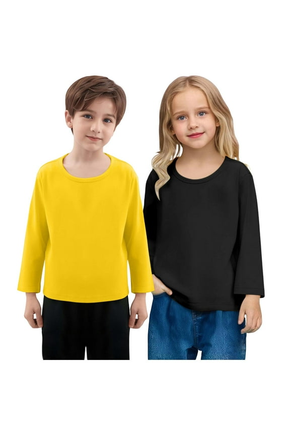 2 Pc Boys Long Sleeve Shirts Girls Cotton Crewneck T-Shirts Kids Basic Soft Long Sleeve Tees Top Black,12 Months